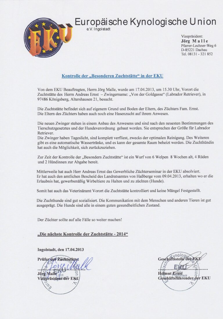 Kontrolle Zuchtstätte