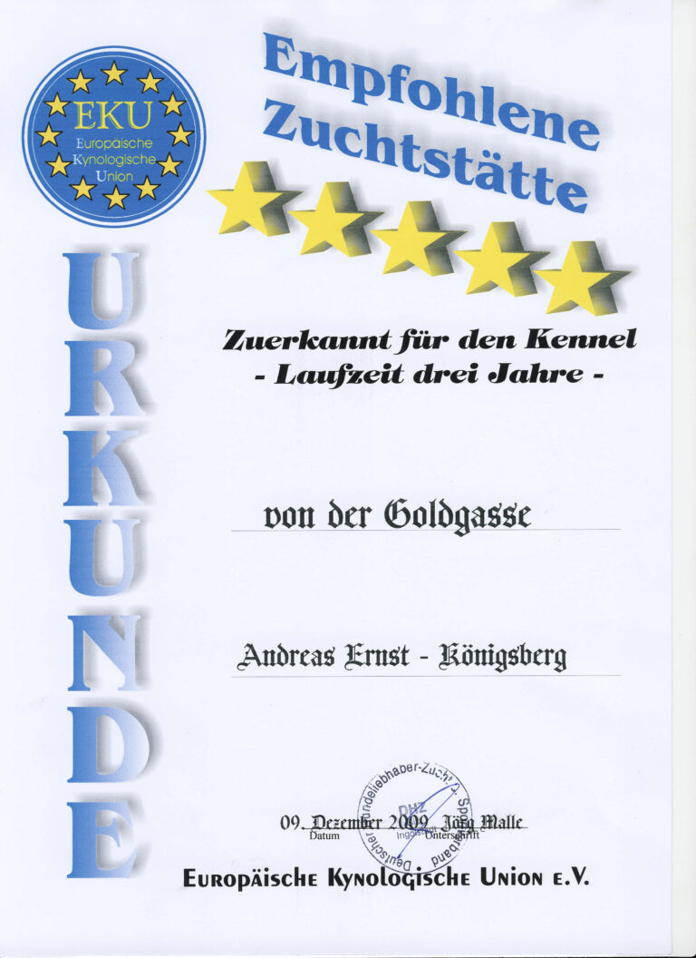 Urkunde Zuchtstätte