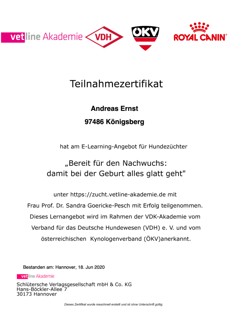 Zertifikat Royal Canin